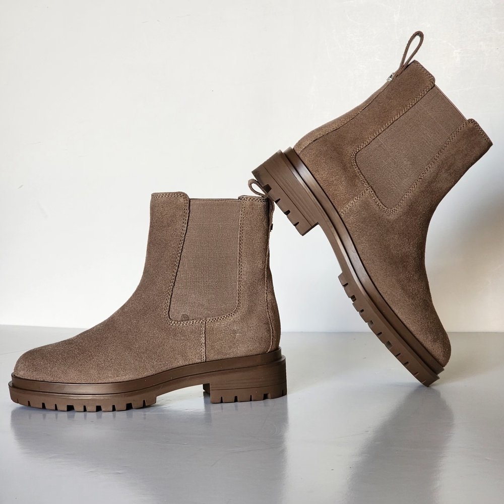 Lauren-Ralph Lauren Corinne Ankle Booties-Women's Size 7 1/2 Taupe/Gray WP Suede